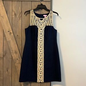 Lily Pulitzer Navy Blue and Gold Tana Shift Dress